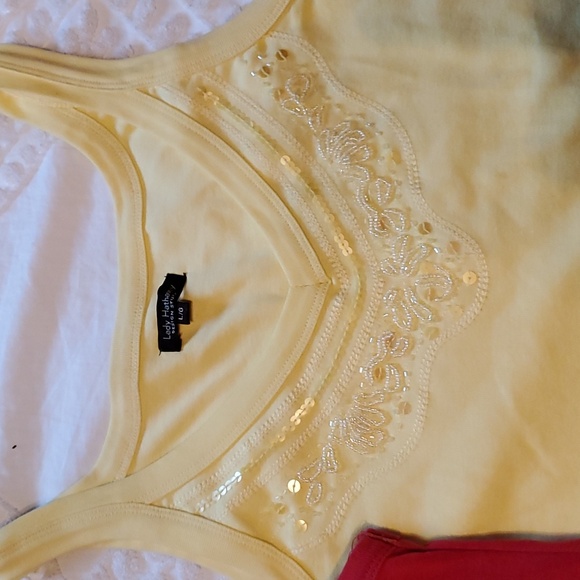 Three Lady Hathaway tank tops size large and red yellow and brown with beaded ac - Picture 4 of 5